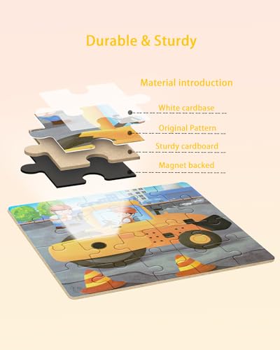 Magnetic Puzzles for Toddlers 3-5, 3 in 1 Travel Puzzles for Kids Ages 4-6, Excavator Truck Jigsaw Puzzle Book Road Trip Activities Toys for 3 4 5 6 Year Old Girls Birthday (Engineering) - style: Level 2 Construction Truck