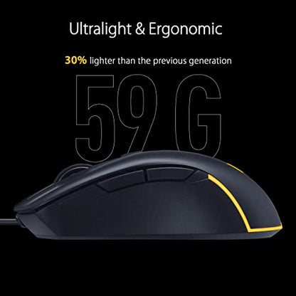 ASUS TUF Gaming M3 Gen II Wired USB Gaming Mouse – Right-Handed Ergonomic, 59g Lightweight, 8K DPI, IP56 dust & Water Resistance, Antibacterial Guard, 6 Programmable Buttons, PC/Mac Support - Black