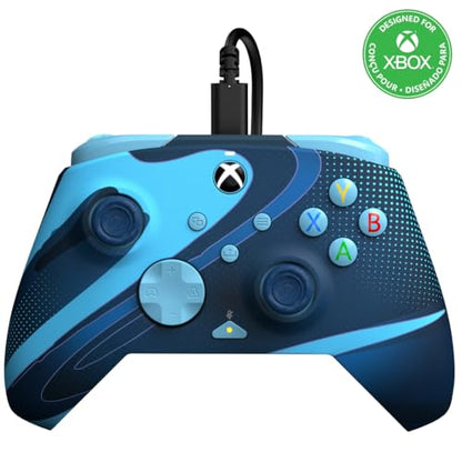 PDP Gaming REMATCH GLOW Enhanced Wired Controller: Licensed Xbox Series X|S Gamepad, Xbox One, Windows PC, Mappable Back Buttons, Audio Controls, Customizable Companion App: Blue Tide Glow in the Dark - color: Blue Tide (Glow in the Dark), style: Controll