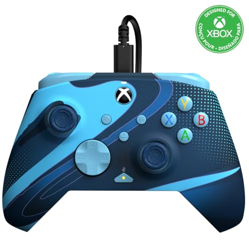 PDP Gaming REMATCH GLOW Enhanced Wired Controller: Licensed Xbox Series X|S Gamepad, Xbox One, Windows PC, Mappable Back Buttons, Audio Controls, Customizable Companion App: Blue Tide Glow in the Dark - color: Blue Tide (Glow in the Dark), style: Controll
