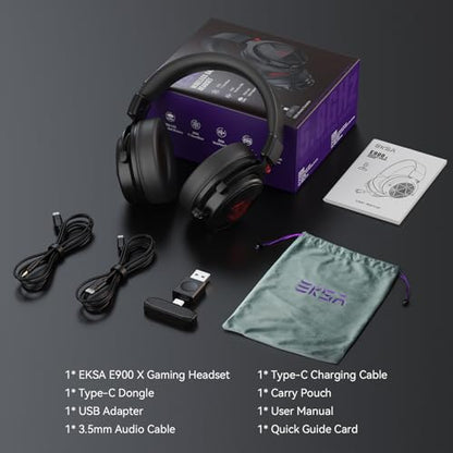 EKSA E900X 5.8G Wireless Gaming Headset with Micphone for PC PS4, PS5, Computer, Laptop - Dual Mic ENC Call Noise Cancelling Headphones - 7.1 Srround Sound - Over Ear Headphones for TV, Music, Meeting - color: 5.8G Wireless Black