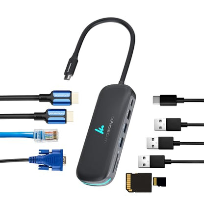 Type C 10 in 1 Wozoyo Docking Station with 2XUSB 5Gbps, Dual 4K HDMI, VGA, Gigabit Ethernet, USB 2.0, SD & TF, PD 100W, Compatible with Thunderbolt 4, macOS, Windows, Android & iOS - style: 10-in-1