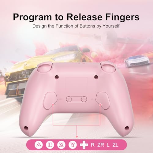 SIMGAL Wireless Controller for Switch/PC, Breathing LED, Pink | Wireless gamepad with 6-axis gyro/dual vibration/ergonomic, Switch Lite/OLED/Steam Deck/PC compatible, bluetooth/wired