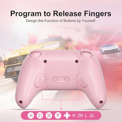 SIMGAL Wireless Controller for Switch/PC, Breathing LED, Pink | Wireless gamepad with 6-axis gyro/dual vibration/ergonomic, Switch Lite/OLED/Steam Deck/PC compatible, bluetooth/wired