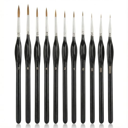 11-Piece Detail Paint Brushes Set, Triangular Grip Fine Tip Brushes, Small Paint Brush for Watercolor, Acrylic, Oil, Face, Model, Nail Art, Miniature Painting, Synthetic Bristles