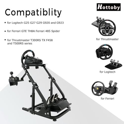 Hottoby Racing Steering Wheel Stand Foldable & Reinforcement Bar Fit for Logitech G25 G29 G923,for Thrustmaster T300RS T80 T150,Driving Simulator Frame Adjustable,No Steering Wheel,Pedals & Handbrake