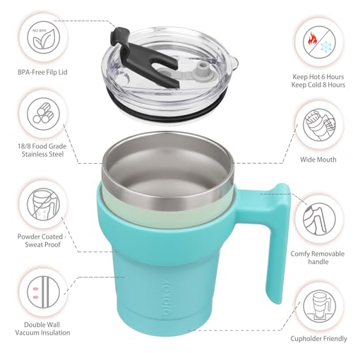 BJPKPK 10 oz Mini Tumbler with Lid, Straw & Handle, Insulated Steel Cup | Small, Spill Proof, Leak Proof, Thermal, Double Wall Vacuum, Sweatproof, Dishwasher Safe, BPA Free, Mint - color: Mint, size: 10 Ounces