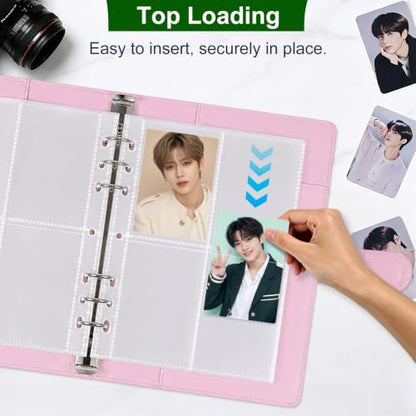 40 Pack 320 Pockets 6 Ring A5 Binder Sleeves,2.5x3.5”Photocard Sleeves,Double-Sided 4 Pocket Kpop Photocard Page Protector,Ultra-Clear Trading Card Sleeve Sheets for Game Cards,Photocard