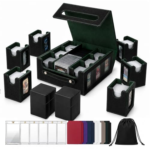 9IN1 MTG Deck Box with Carrying Handle, 8 Removable Deck Boxes & 1000+ Card Storage for TCG & Sports Cards, 10 Dividers, for Magic, YuGiOh, Gundam Card Game (BLACK/GREEN) - color: BLACK/GREEN