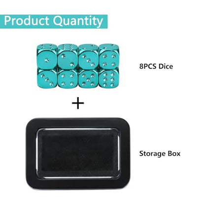 SIXPOINTS 8 Pieces 16mm 6 Sided Dice Set,Green Metal Game Dice Set, Standard D6 Dices for Yahtzee, Bunco or Teaching Math,with Portable Plastic Box - color: Green
