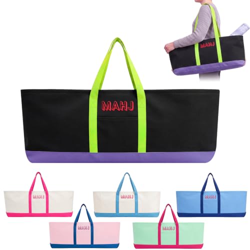 Mahjong Bag for Tiles and Racks Empty American Mahjong Tiles Carrying Tote 31.5 x 12 x 4 Inch Canvas Tile Game Accessory Gift for Pusher Rack Mat Carrying, Case Only (Yellow and Black) - color: Yellow and Black