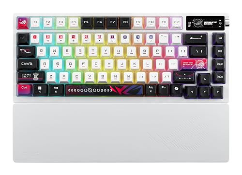 ASUS ROG Azoth X Wireless Mechanical Gaming Keyboard – 75% TKL, Tri-Mode Connectivity, Hot Swappable Pre-lubed ROG NX V2 Snow Linear Switches, South-Facing PCB, PBT Keycaps, PC/Mac Support - White - color: White, size: Snow Linear, style: Azoth X