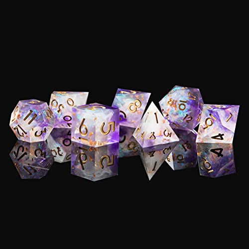 Sharp Edge DND Dice Set Handmade 7 Accessories Dice for Dungeons and Dragons TTRPG Games, Multi-Sided RPG Polyhedral Resin Sharp Edge Dice Roleplaying Games - color: Purple