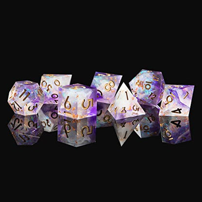 Sharp Edge DND Dice Set Handmade 7 Accessories Dice for Dungeons and Dragons TTRPG Games, Multi-Sided RPG Polyhedral Resin Sharp Edge Dice Roleplaying Games - color: Purple