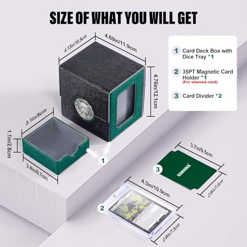 Kabinka Commander Deck Box for MTG, Card Deck Box with Dice Tray | Holds 100 Double-Sleeved Cards,for TCG/PTCG, Patented Design, with 35PT Magnetic Card Holder (Black& Green, Leopard) - color: D-Black& Green, Leopard