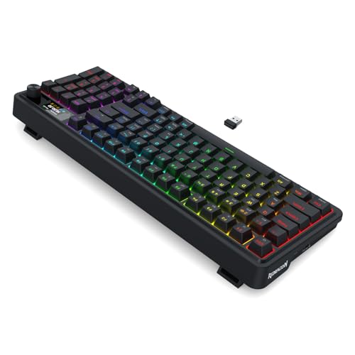 Redragon K719 Wireless Gasket Gaming Keyboard w/Hype Screen & Knob, 95 Keys Mechanical Keyboard, Easy-Control 1.14’’ TFT Info Display, 5-Layer Noise Dampening, Custom Linear Switch, Essential Black - color: Essential Black