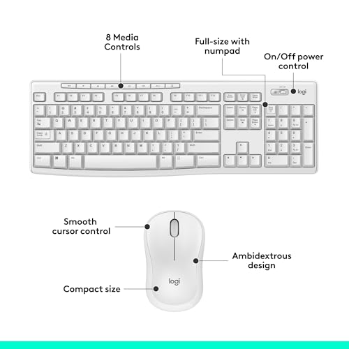 Logitech MK270 Full Size Wireless Keyboard and Mouse Combo - Off White | Full size keyboard with spill-resistant design, compact ambidextrous mouse, connect via single included USB-A Nano Receiver - color: Off White, size: 1 Pack, style: Combo