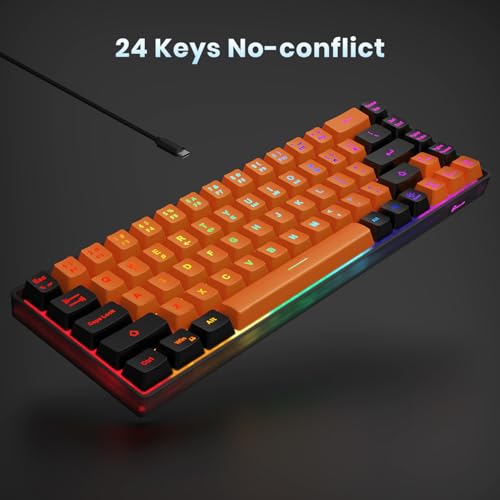 GEODMAER 65% Gaming Keyboard, LED Backlit Mini Wired Keyboard, Ultra-Compact Anti-Ghosting No-Conflict 68 Keys Membrane Gaming Wired Keyboard for PC Laptop Windows Gamer(Orange-Black) - color: Orange-Black