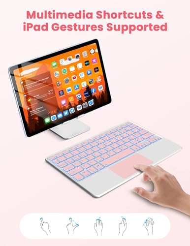 LAMA Backlit Bluetooth Touchpad Keyboard for iPad Pro/Air/Mini, Ultra-Slim Rechargeable Wireless Keyboard and Mouse for iPhone 15/14/13 Pro/Samsung/Tablet/PC/Laptop/iOS/Windows/Android, PK - color: Rose