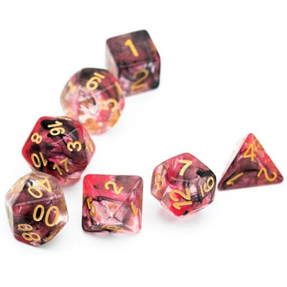 UDIXI Resin DND Dice Set 7PCS Polyhedral D&D Dice for Role Playing Games | Red Black Colors, Dreamy Effect, Velvet Dice Bag Packaging, for Dungeons and Dragons Role Playing Games and Tabletop Games - color: S-red and Black