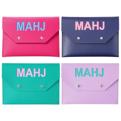 Leather Mahjong Card Holder Clutch Card Pouch Mahjong Accessory 8x6inch Protective Cover Case with Secure Closure Ideal Gift for Lover Playing Game Night(4 Pcs,Blue, Pink, Teal, Purple) - color: Blue, Pink, Teal, Purple