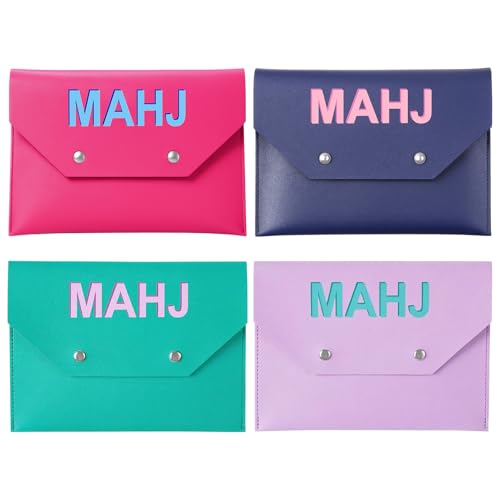 Leather Mahjong Card Holder Clutch Card Pouch Mahjong Accessory 8x6inch Protective Cover Case with Secure Closure Ideal Gift for Lover Playing Game Night(4 Pcs,Blue, Pink, Teal, Purple) - color: Blue, Pink, Teal, Purple