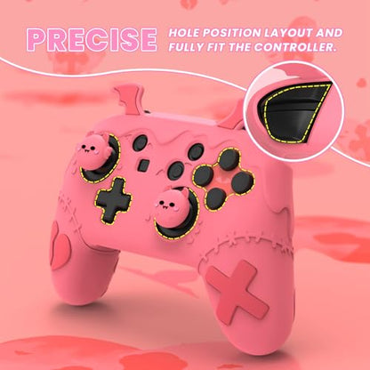 playvital Gothic Imp Series Cute Silicone Case for Nintendo Switch Pro Controller with 4 Thumb Grip & 2 Sticker, Non-Slip Anti-Scratch Protective Silicone Skin Cover - Peach Pink - color: Peach Pink