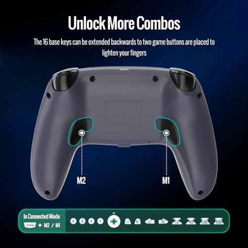 BETMI Wireless Controller for PS-5/Pro/Slim/PC (Blue/Gray) | Hall Effect Joystick & Trigger/Macro/6-Axis Gyro Sensor/Dual Vibration/Built-in Speaker/3.5mm Audio Jack/RGB Light - color: Blue/Gray
