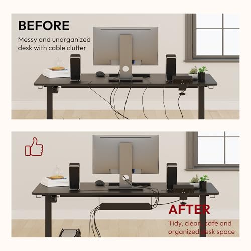 SANODESK Electric Standing Desk with Desk Clamp Power Strip 40"x 24" Whole-Piece Desktop Height Adjustable Stand Up Desk with Cable Management Sit Stand Home Office Desk Black Frame/Black Top - color: Black Frame+black Top, size: 40"x24"