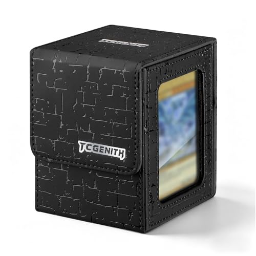 MTG Commander Deck Box with Display Window, Magnetic Closure Card Case Holds 100+ Double-Sleeved Cards, PU Leather TCG Storage Box Compatible with PTCG, Sports & Trading Cards（Black - color: Black