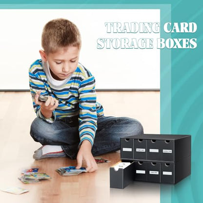 Cholemy Trading Card Storage Box Card Organizer 15000+ with 70 Cardboard Storage Divider, Label Sticker for Collection Compatible with Tcg, Sport Cards(2 Row, 4 in A Row,Black) - size: 2 Row, 4 in a Row