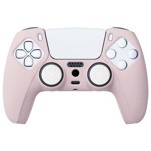 PlayVital Cherry Blossoms Pink Pure Series Anti-Slip Silicone Cover Skin for ps5 Controller, Soft Rubber Case for ps5 Wireless Controller with White Thumb Grip Caps - color: Cherry Blossoms Pink