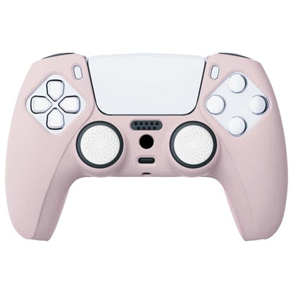 PlayVital Cherry Blossoms Pink Pure Series Anti-Slip Silicone Cover Skin for ps5 Controller, Soft Rubber Case for ps5 Wireless Controller with White Thumb Grip Caps - color: Cherry Blossoms Pink