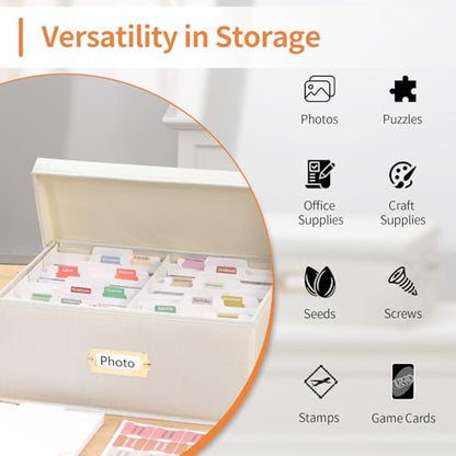 Aokeyee Photo Storage Box Holds 1700+ 4x6 Pictures | Photo Organizer Box | 8 Dividers | 24 Paperboard | with Blank Label - size: 1pc