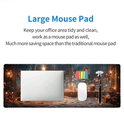 Christmas Tree Gaming Mouse Pad Desk Pad Candlelight Garland Snow Scene Large Gaming Mouse Mat with Stitched Edges,Non-Slip Waterproof Rubber Base Mouse Mat 31.5"x11.8" - color: Christmas-tree, size: 31.5" x 11.8"