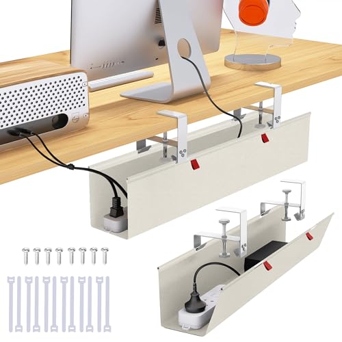28" Small Under Desk Cable Management Tray No Drill, Compact Clamp On Cord Organizer for Dorm & Small Desk, Anti-Sag Oxford Fabric Wire Hider, Power Strip Holder (Beige, 28.6") - color: Beige, size: 28.6"×5.6"