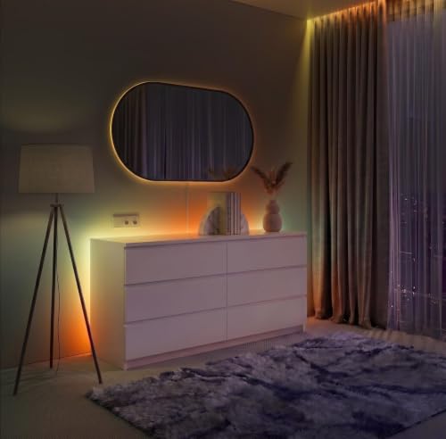 LED Backlight for Dresser & Furniture, 26.2ft Multicolor + Tunable White LED Strip Lights with App & Remote, Music Sync Dimmable Bias Lighting, Standoff Mount Kit (4 Mounting Options) - color: Multicolor + Tunable White, size: Dresser & Furniture