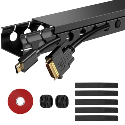 ENONCI Cable Raceway 77in Wire Covers Under Desk Cable Management 5-Pack | Channel Wire Cover Under Desk Kit Under Desk Cable Management System to Hide Under Desk/Tv/Computer/Net/Power Cords - color: Black, size: 5 Pack