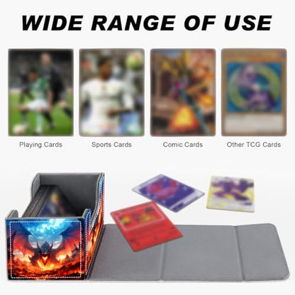 Magnetic Closure TCG Deck Box Portable Card Holder Trading Card Deck Box | PU Leather Collectible Card Case Game Trading Card Deck Box Storage Scratch Resistant Lining, Black Dragon Lava Volcano - color: Black Dragon Lava Volcano
