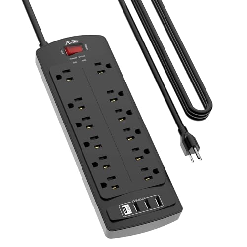 Power Strip, ALESTOR Surge Protector with 12 Outlets and 4 USB Ports(1 USB C Port), 15 Feet Extension Cord (1875W/15A), 2700 Joules, ETL Listed, Black - color: Black, size: 15 Ft