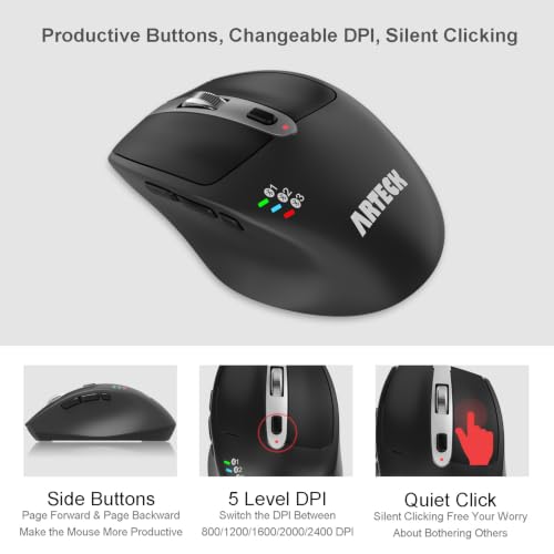 Arteck Universal Multi-Device Bluetooth Keyboard and Mouse Full Size Wireless Bluetooth Keyboard and Ergonomic Mouse Set for Windows, iOS, Android, Computer Desktop PC Laptop iPad Tablet Smartphone