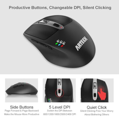 Arteck Universal Multi-Device Bluetooth Keyboard and Mouse Full Size Wireless Bluetooth Keyboard and Ergonomic Mouse Set for Windows, iOS, Android, Computer Desktop PC Laptop iPad Tablet Smartphone