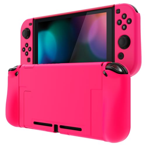 PlayVital Cute Ergonomic Grip Case for Nintendo Switch, Upgraded Protective Hard Case Protector for Switch - Comfort Shock-absorbent Anti-Scratch Dockable Durable Cover Game Accessories, Bright Pink - color: Bright Pink