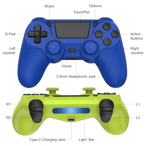 SHINXIN 2 Pack Wireless Controller Compatible with PS4/Slim/Pro/PC | with Dual Vibration/3.5mm Audio/Type-C Port and 2 pcs Type-C Cable