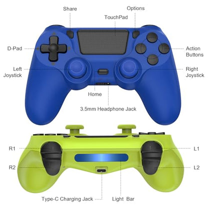 SHINXIN 2 Pack Wireless Controller Compatible with PS4/Slim/Pro/PC | with Dual Vibration/3.5mm Audio/Type-C Port and 2 pcs Type-C Cable