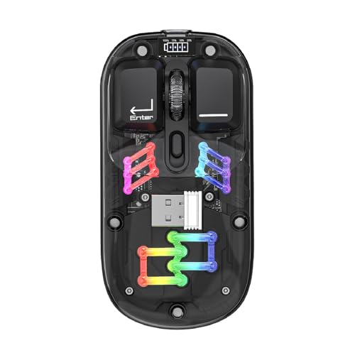 Wireless Bluetooth Mouse, Transparent BT + 2.4G Dual-Mode Mechanical Mouse with Magnetic Top Cover, Rechargeable RGB Backlit Gaming Mouse for Gaming/Esports/Desktop/Laptops/Tablets (Black) - color: Black