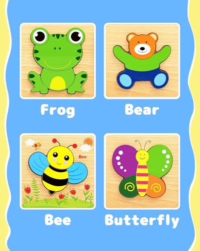 Bekayshad Wooden Puzzles for Toddlers 1-3, Montessori Toys for 1 2 Year Old | Toddler Puzzles, 1 2 Year Old Boy Girl Birthday Gifts, 4 Pack Animal Shape Jigsaw Puzzles, Learning Educational Preschool Toy - color: 4pcs