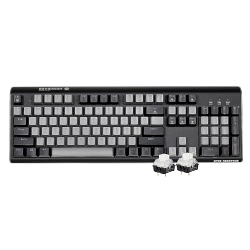 Hexgears GK735 Wired Full Size Mechanical Keyboard, Aluminum Housing Built for Gamers w/Kailh Box White Switch, White Backlit + Surrounded by RGB Light Strip, 104 Keys Gaming Keyboard for PC/Mac - color: Gray-Black, size: Clicky