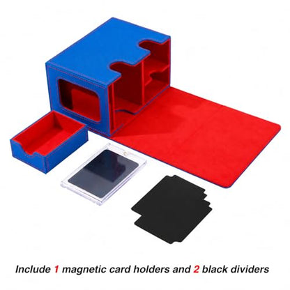 Venssu MTG Deck Box for Commander Display with Dice Tray (Blue＆Red) | Holds 200 Single/160 Double-Sleeved Cards, Fit MTG/PTCG/OPTCG Cards, Strong Magnet, With 2 Dividers & 1 Magnetic Card Holder - color: Blue＆Red