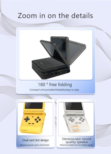 Powkiddy V90S Retro Handheld Console - 10,000+ Preloaded Games, Foldable Clamshell Design, 3.5" IPS Screen, 4-6 Hour Battery, Dual TF Slots (Yellow) - style: Yellow